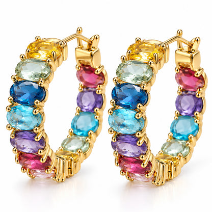 Moon Dust Gold Plated CZ Studded Multicolor Small Hoop Earrings for Women (MD_98)