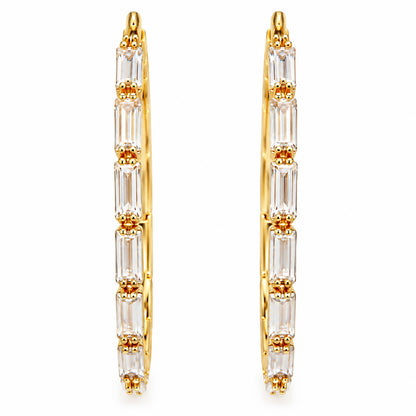 Moon Dust Gold Plated White CZ Studded Medium Sized Hoop Earrings for Women (MD_99_G)