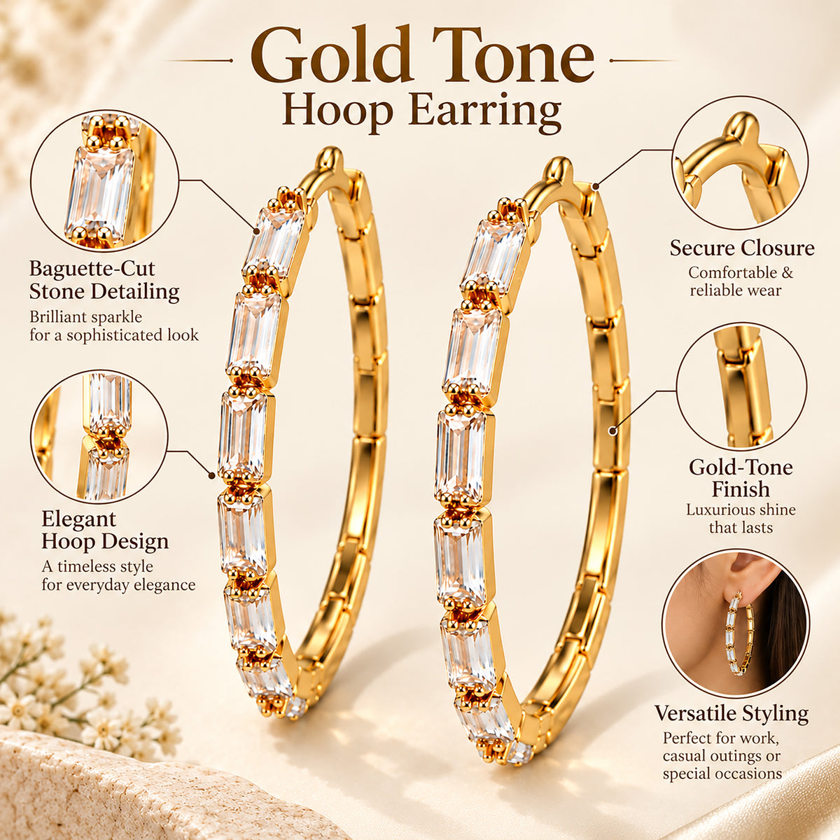 Moon Dust Gold Plated White CZ Studded Medium Sized Hoop Earrings for Women (MD_99_G)