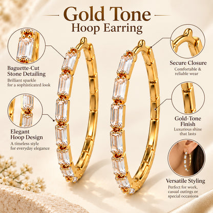 Moon Dust Gold Plated White CZ Studded Medium Sized Hoop Earrings for Women (MD_99_G)
