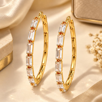 Moon Dust Gold Plated White CZ Studded Medium Sized Hoop Earrings for Women (MD_99_G)