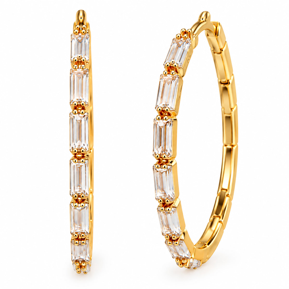 Moon Dust Gold Plated White CZ Studded Medium Sized Hoop Earrings for Women (MD_99_G)