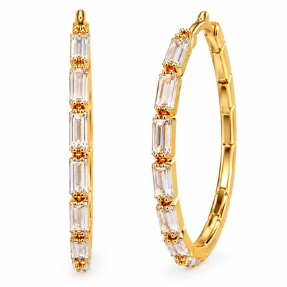 Moon Dust Gold Plated White CZ Studded Medium Sized Hoop Earrings for Women (MD_99_G)