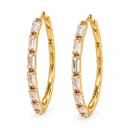 Moon Dust Gold Plated White CZ Studded Medium Sized Hoop Earrings for Women (MD_99_G)