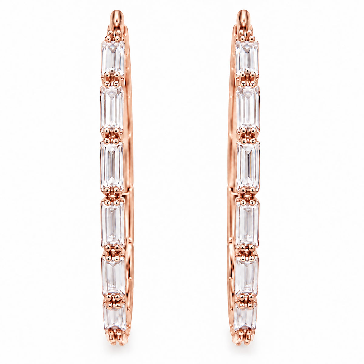 Moon Dust Rose Gold Plated White CZ Studded Medium Sized Hoop Earrings for Women (MD_99_RG)