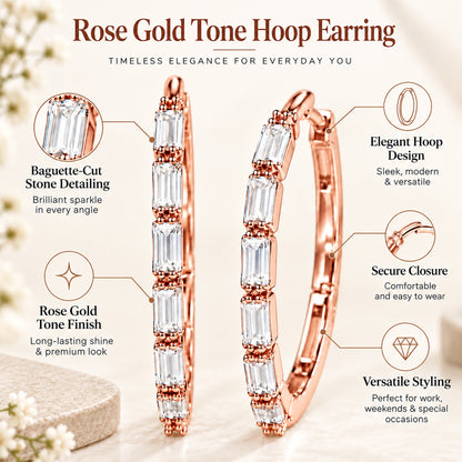 Moon Dust Rose Gold Plated White CZ Studded Medium Sized Hoop Earrings for Women (MD_99_RG)
