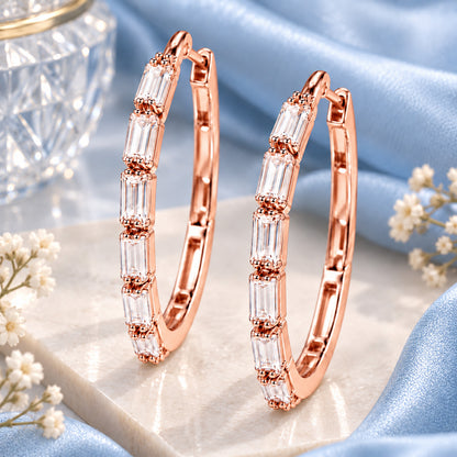 Moon Dust Rose Gold Plated White CZ Studded Medium Sized Hoop Earrings for Women (MD_99_RG)