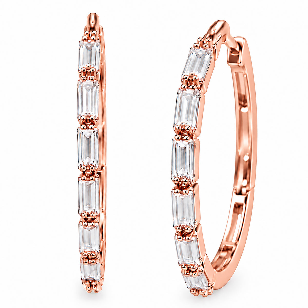 Moon Dust Rose Gold Plated White CZ Studded Medium Sized Hoop Earrings for Women (MD_99_RG)