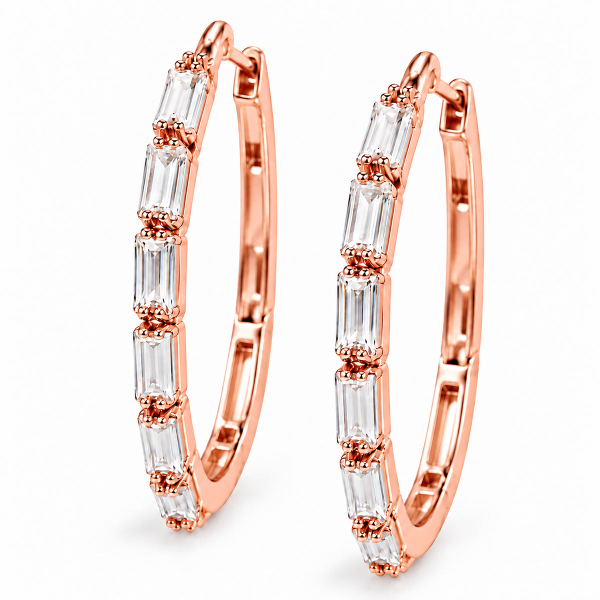 Moon Dust Rose Gold Plated White CZ Studded Medium Sized Hoop Earrings for Women (MD_99_RG)