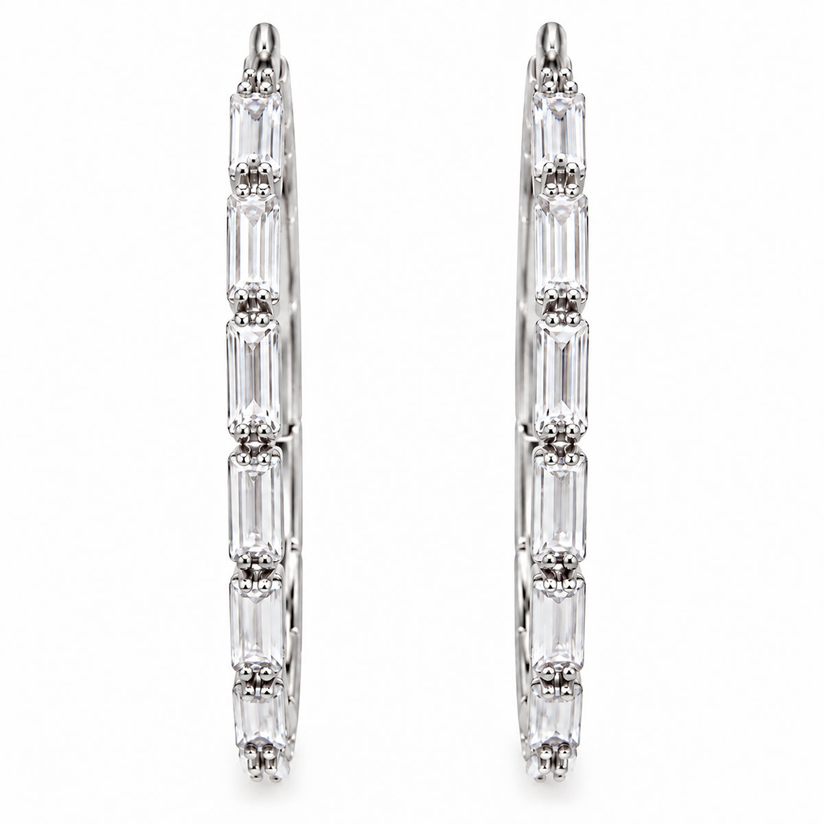 Moon Dust Silver Plated White CZ Studded Medium Sized Hoop Earrings for Women (MD_99_S)