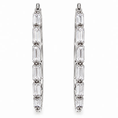 Moon Dust Silver Plated White CZ Studded Medium Sized Hoop Earrings for Women (MD_99_S)