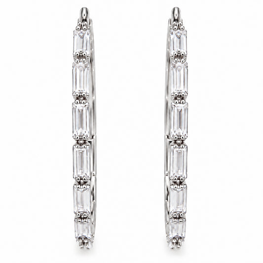Moon Dust Silver Plated White CZ Studded Medium Sized Hoop Earrings for Women (MD_99_S)