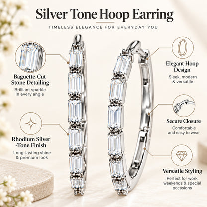 Moon Dust Silver Plated White CZ Studded Medium Sized Hoop Earrings for Women (MD_99_S)