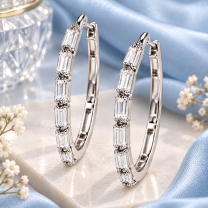 Moon Dust Silver Plated White CZ Studded Medium Sized Hoop Earrings for Women (MD_99_S)