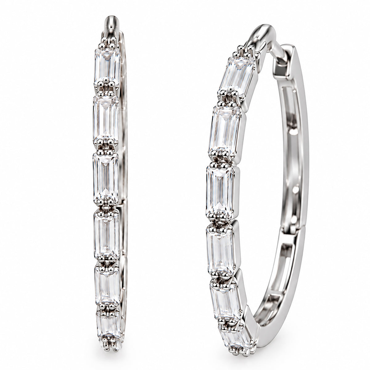 Moon Dust Silver Plated White CZ Studded Medium Sized Hoop Earrings for Women (MD_99_S)