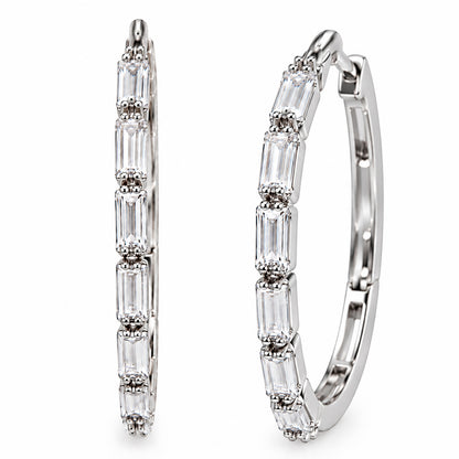 Moon Dust Silver Plated White CZ Studded Medium Sized Hoop Earrings for Women (MD_99_S)