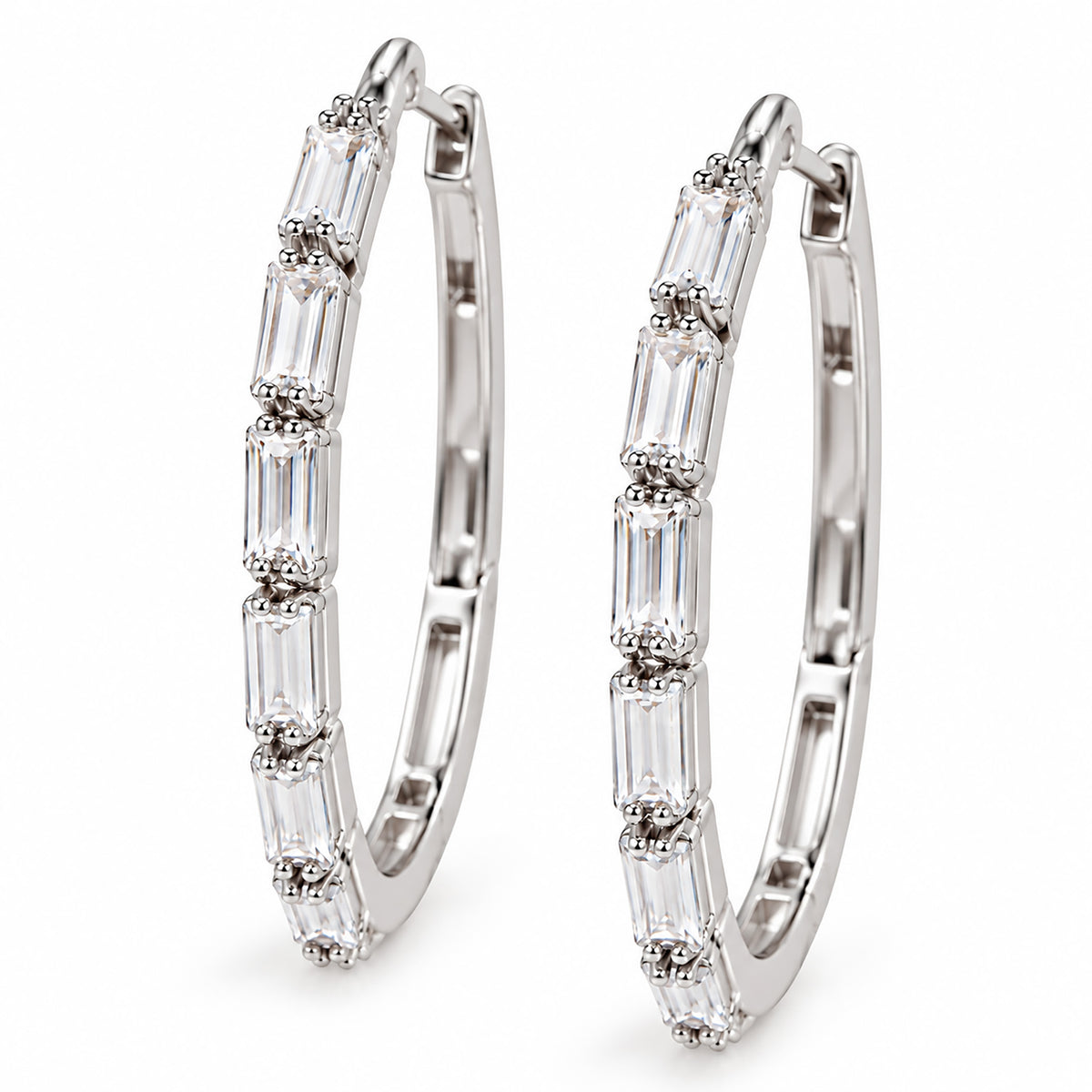 Moon Dust Silver Plated White CZ Studded Medium Sized Hoop Earrings for Women (MD_99_S)