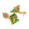 Traditional Indian Matte Gold Oxidised CZ Crystal Studded Temple Jhumka Earring For Women - Gold Ruby Green (SJE_101_G_R_G)