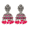 Traditional Indian Matte Silver Oxidised CZ Crystal Studded Temple Jhumka Earring For Women - Silver Maroon (SJE_102_S_M)