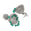 Traditional Indian Matte Silver Oxidised CZ Crystal Studded Jhumka Earring For Women - Silver Ruby Green (SJE_103_S_R_G)