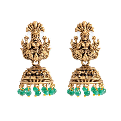 Traditional Indian Matte Gold Oxidised CZ Crystal Studded Temple Jhumka Earring For Women - Gold Maroon (SJE_104_G_M)