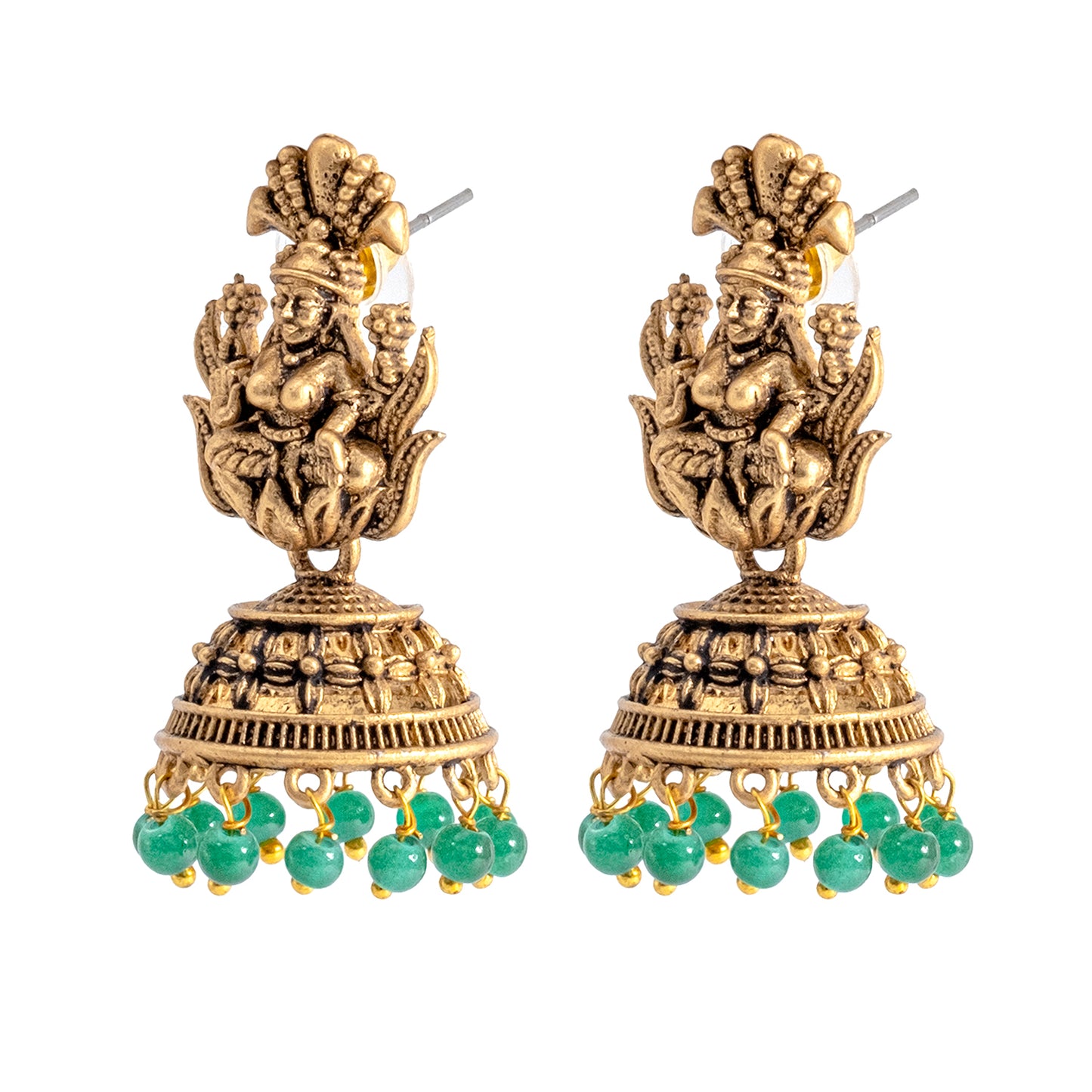 Traditional Indian Matte Gold Oxidised CZ Crystal Studded Temple Jhumka Earring For Women - Gold Maroon (SJE_104_G_M)