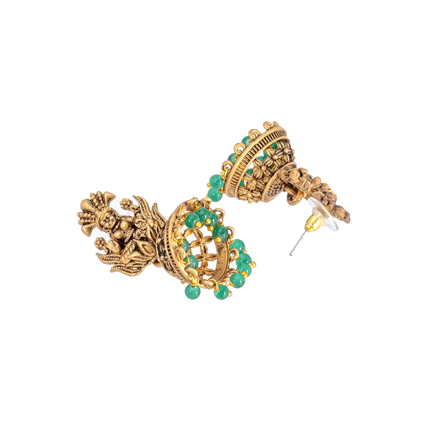 Traditional Indian Matte Gold Oxidised CZ Crystal Studded Temple Jhumka Earring For Women - Gold Maroon (SJE_104_G_M)