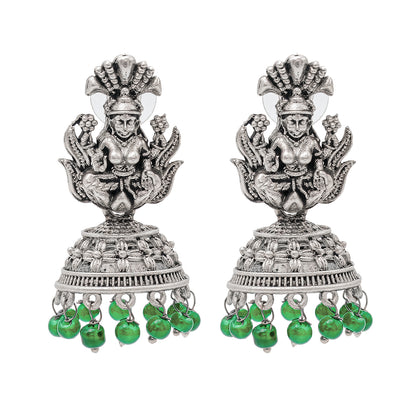 Traditional Indian Matte Silver Oxidised CZ Crystal Studded Temple Jhumka Earring For Women - Silver White (SJE_104_S_W)