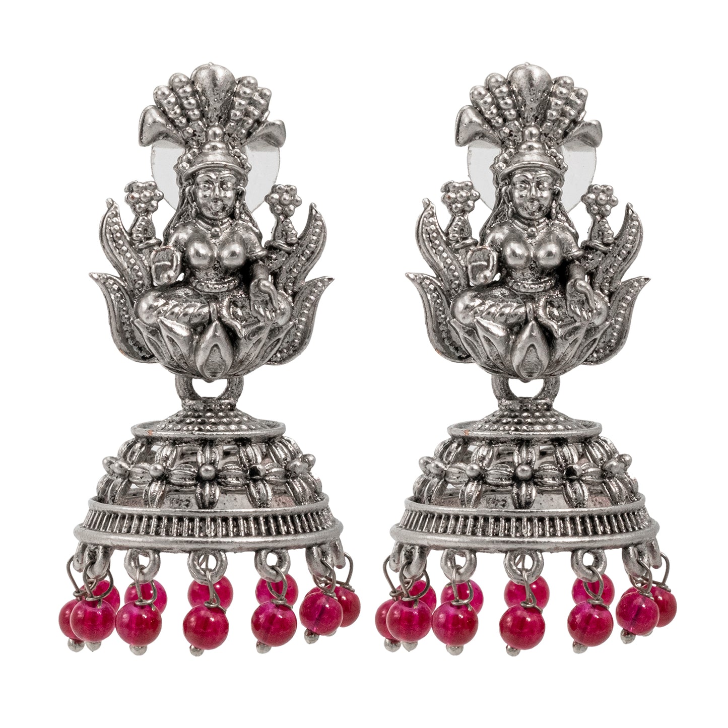 Traditional Indian Matte Silver Oxidised CZ Crystal Studded Temple Jhumka Earring For Women - Silver White (SJE_104_S_W)