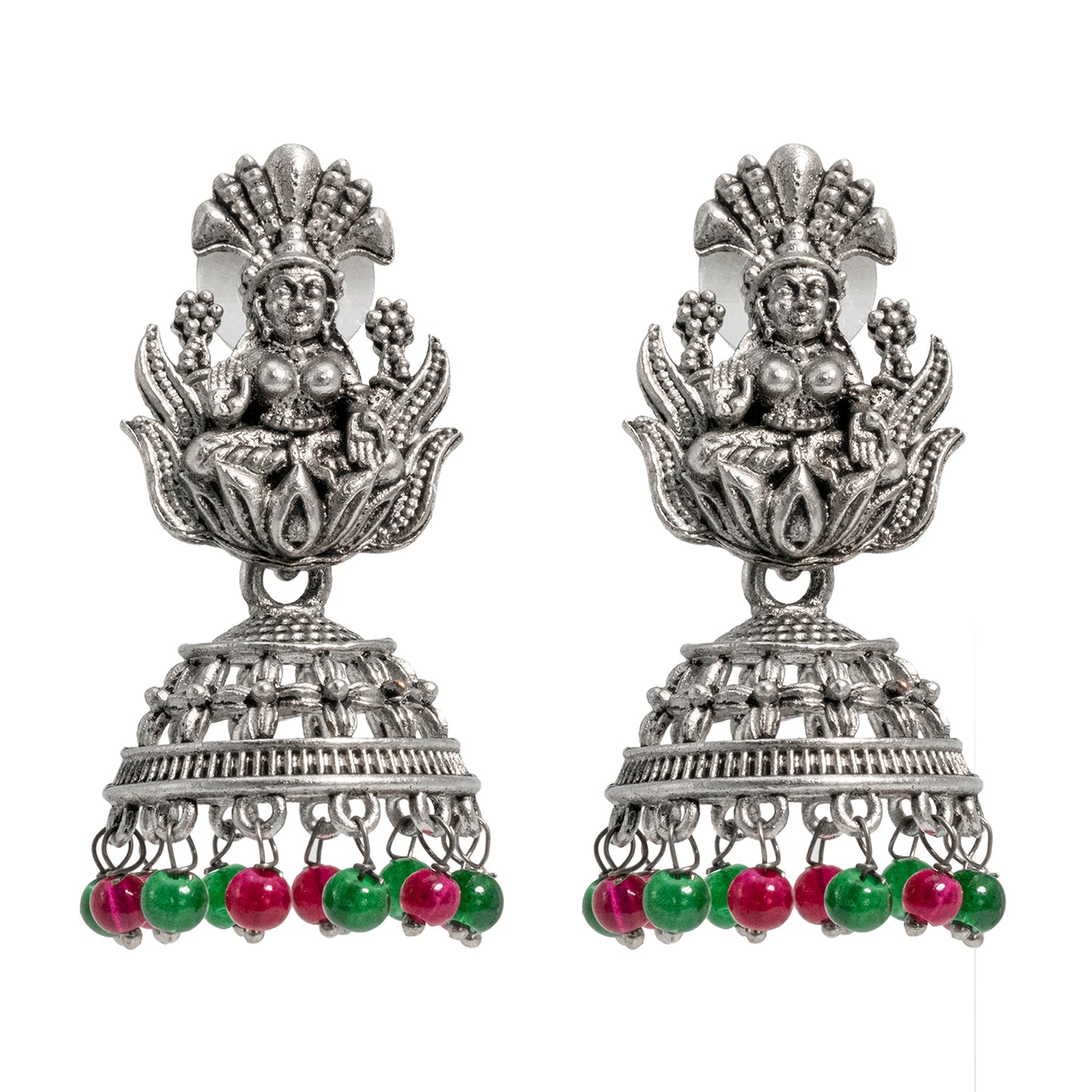 Traditional Indian Matte Silver Oxidised CZ Crystal Studded Temple Jhumka Earring For Women - Silver White (SJE_104_S_W)