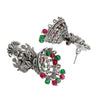 Traditional Indian Matte Silver Oxidised CZ Crystal Studded Temple Jhumka Earring For Women - Silver White (SJE_104_S_W)