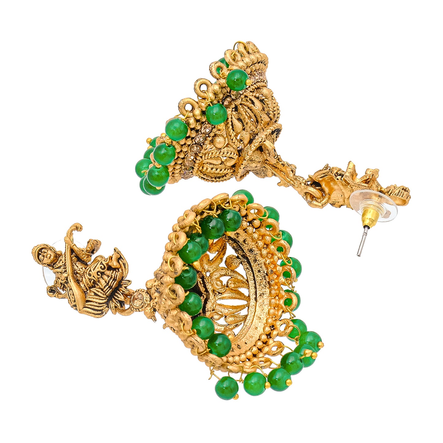 Traditional Indian Matte Gold Oxidised CZ Crystal Studded Temple Jhumka Earring For Women - Gold White (SJE_106_G_W)