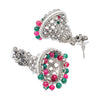 Traditional Indian Matte Silver Oxidised CZ Crystal Studded Temple Jhumka Earring For Women - Silver Maroon (SJE_108_S_M)