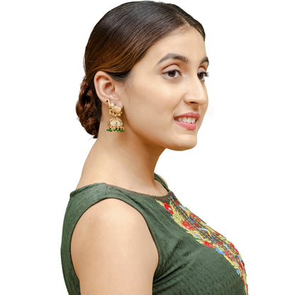 Traditional Indian Matte Gold Oxidised CZ Crystal Studded Elephant Jhumka Earring For Women - Gold Maroon (SJE_110_G_M)