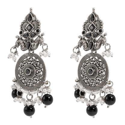 Traditional Indian Matte Silver Oxidised CZ Crystal Studded Drop Earring For Women - Silver Maroon (SJE_119_S_M)