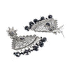 Traditional Indian Matte Silver Oxidised CZ Crystal Studded Drop Earring For Women - Silver  Maroon (SJE_125_S_M)