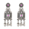 Traditional Indian Matte Silver Oxitised CZ  Crystal Studded Drop Earring For Women - Silver White (SJE_135_S_W)