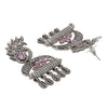 Traditional Indian Matte Silver Oxitised CZ  Crystal Studded Drop Peacock Earring For Women - Silver Maroon (SJE_137_S_M)