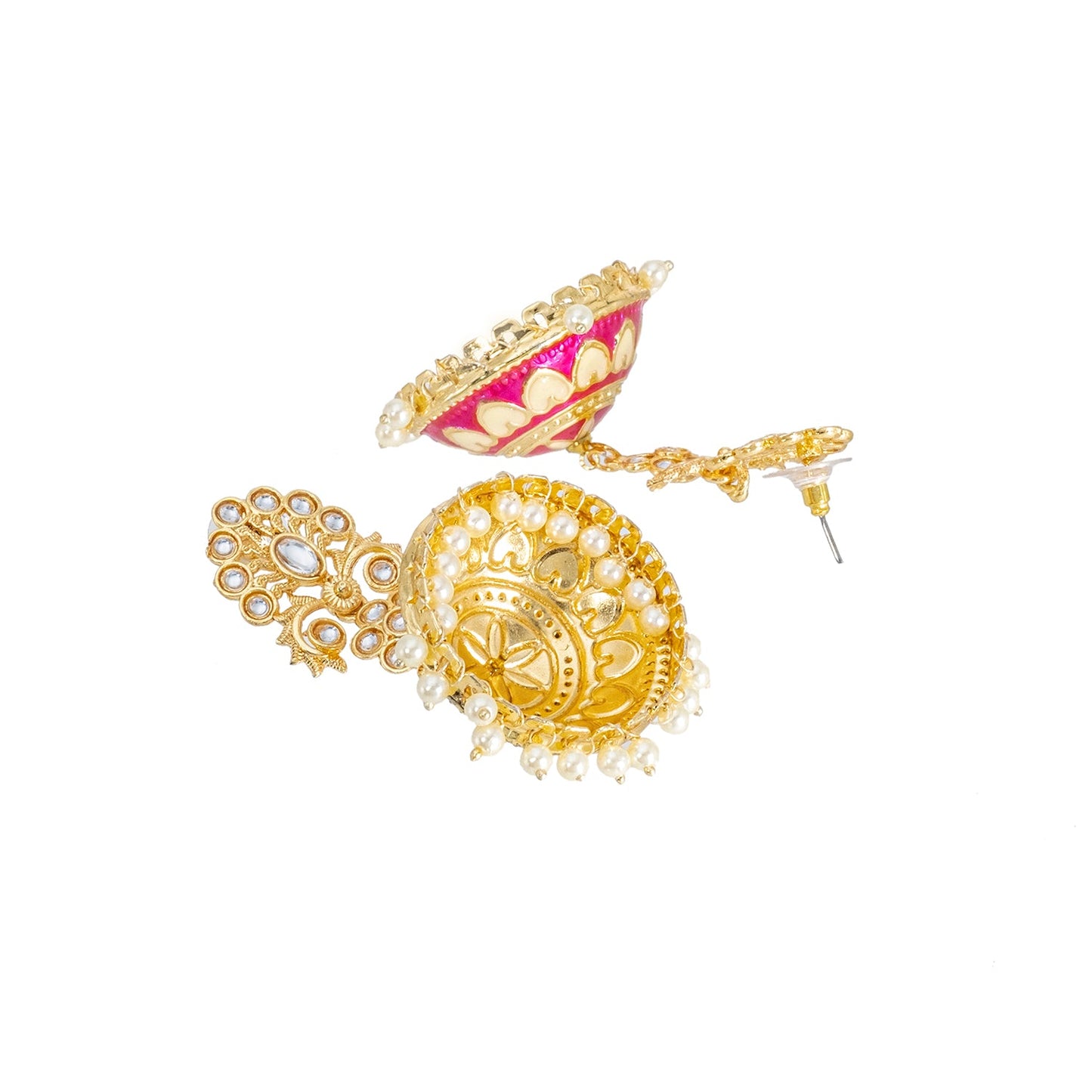 Shining Jewel Traditional Indian Gold Plated Kundan CZ, Crystal Meenakari,Enamel Studded Jhumka Earring For Women - Gold,Pink (SJE_141_G_P)