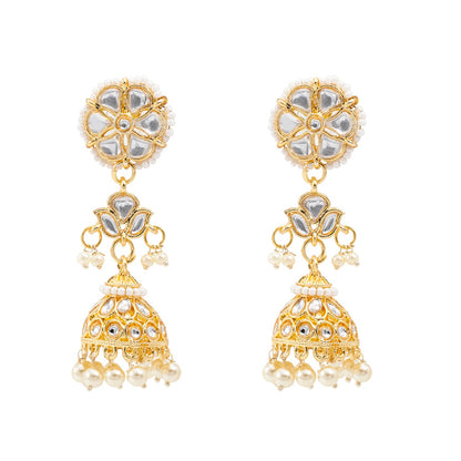 Shining Jewel Traditional Indian Gold Plated Kundan CZ, Crystal Studded Jhumka Earring For Women - Gold (SJE_145_G)