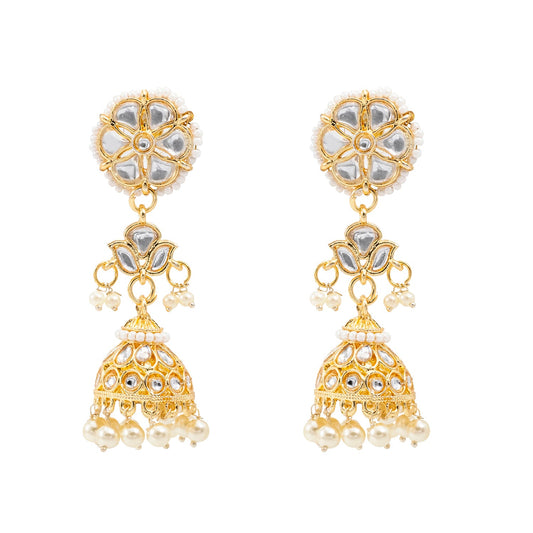 Shining Jewel Traditional Indian Gold Plated Kundan CZ, Crystal Studded Jhumka Earring For Women - Gold (SJE_145_G)