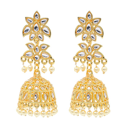 Shining Jewel Traditional Indian Gold Plated Kundan CZ, Crystal Studded Jhumka Earring For Women - Gold (SJE_148_G)