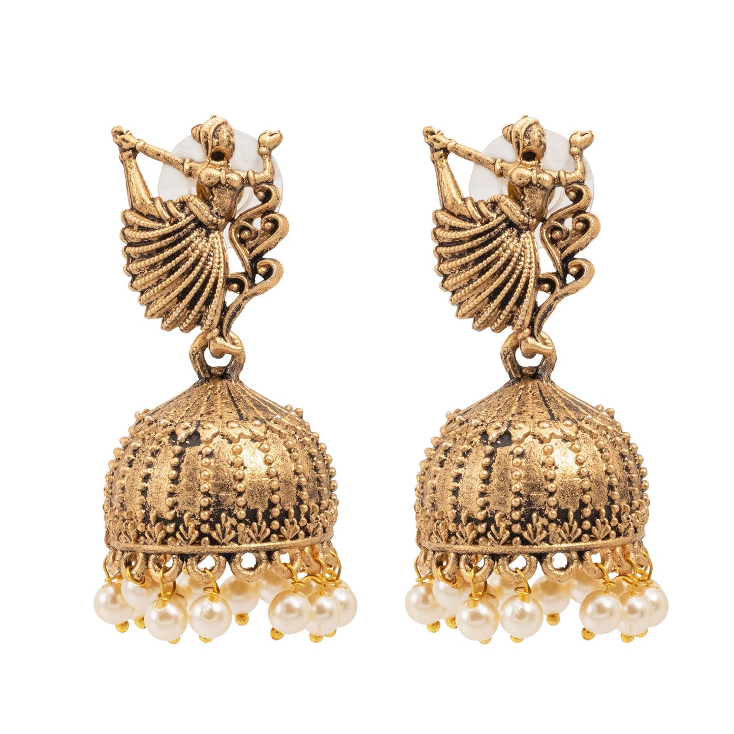 Shining Jewel Traditional Indian Matte Gold Oxidised CZ Crystal Studded Dancing Lady Jhumka Earring For Women - Gold (SJE_151_G)