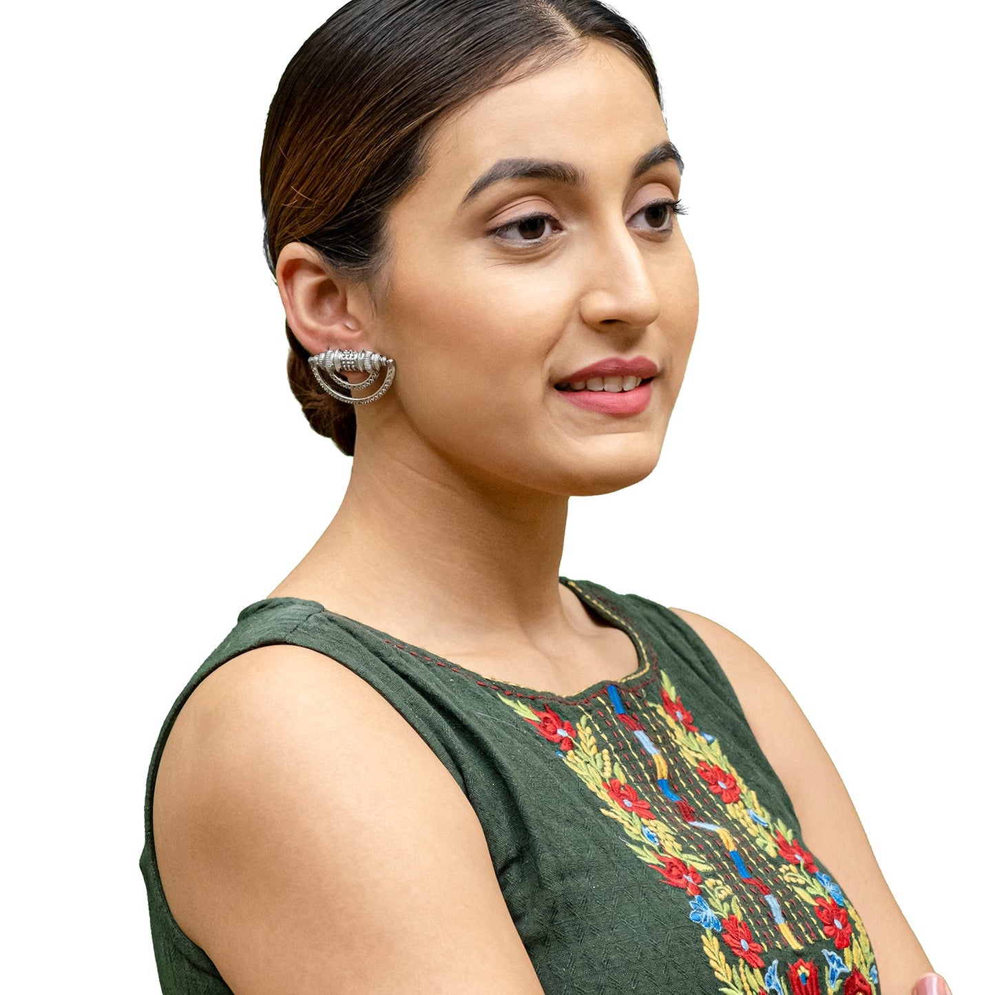 Shining Jewel Traditional Indian Matte Silver Oxidised Studded Earring For Women - Silver (SJE_157_S)