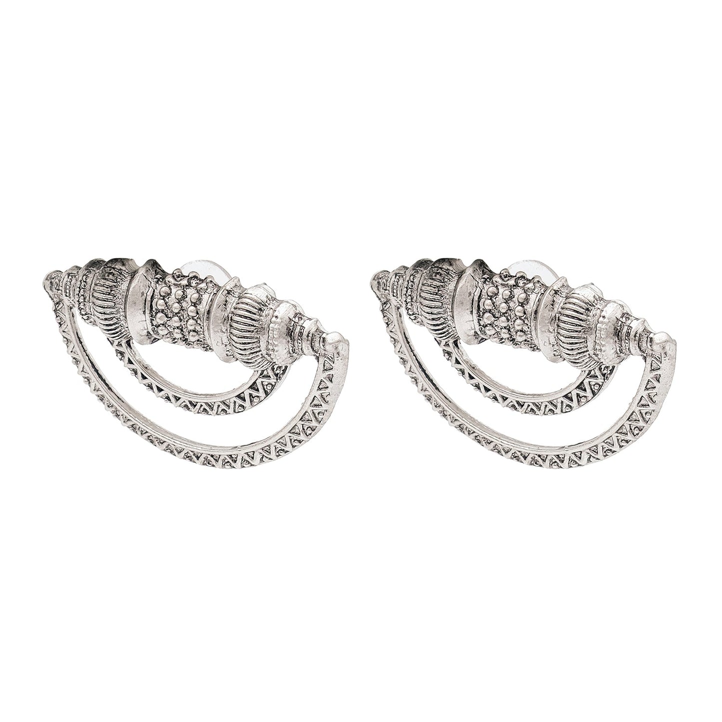 Shining Jewel Traditional Indian Matte Silver Oxidised Studded Earring For Women - Silver (SJE_157_S)