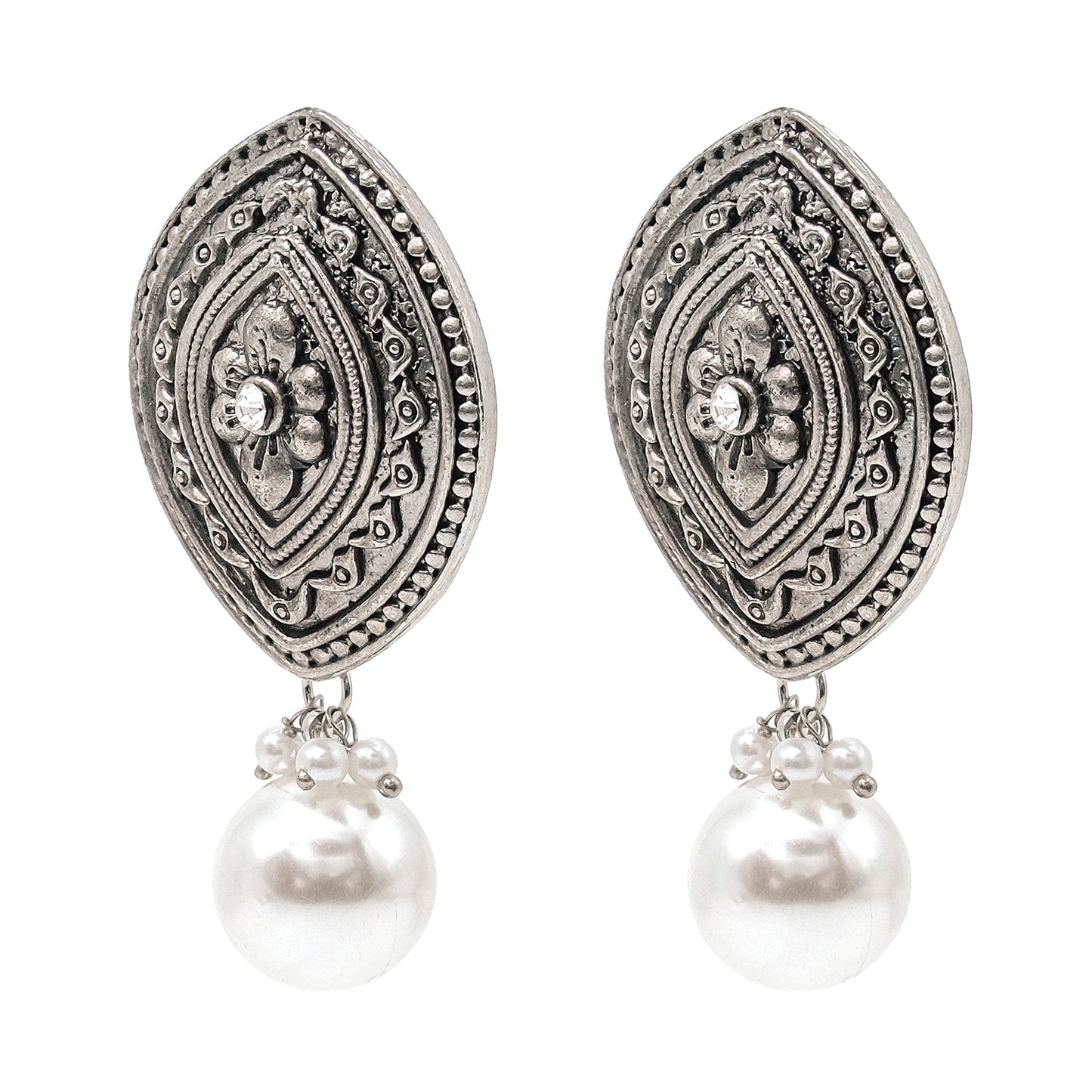 Shining Jewel Traditional Indian Matte Silver Oxidised Studded Drop Earring For Women - Silver (SJE_159_S)