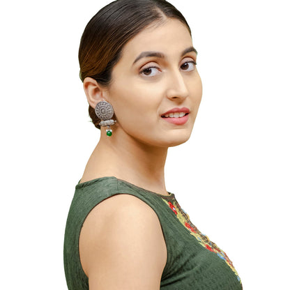 Shining Jewel Traditional Indian Matte Silver Oxidised Studded Earring For Women - Silver (SJE_160_S)