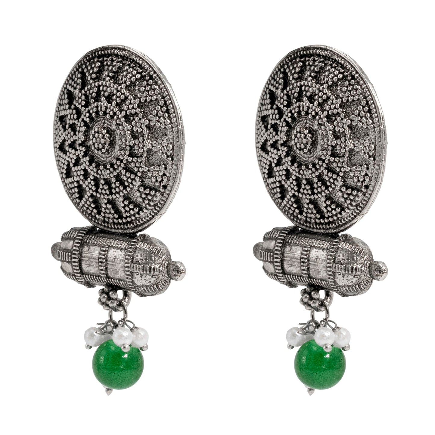 Shining Jewel Traditional Indian Matte Silver Oxidised Studded Earring For Women - Silver (SJE_160_S)