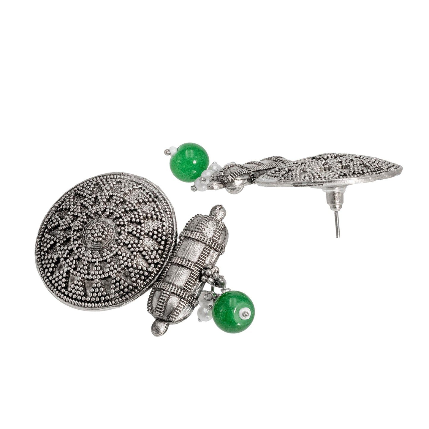 Shining Jewel Traditional Indian Matte Silver Oxidised Studded Earring For Women - Silver (SJE_160_S)