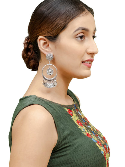 Shining Jewel Traditional Indian Antique Silver Oxidised Victorian Coin Chand Bali Earring For Women (SJE_161)